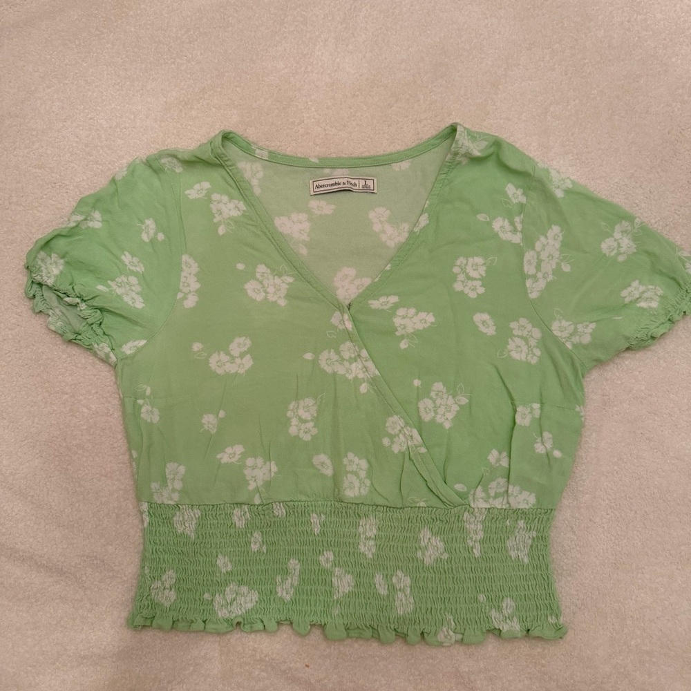 Abercrombie & Fitch Green Floral Wrap Blouse